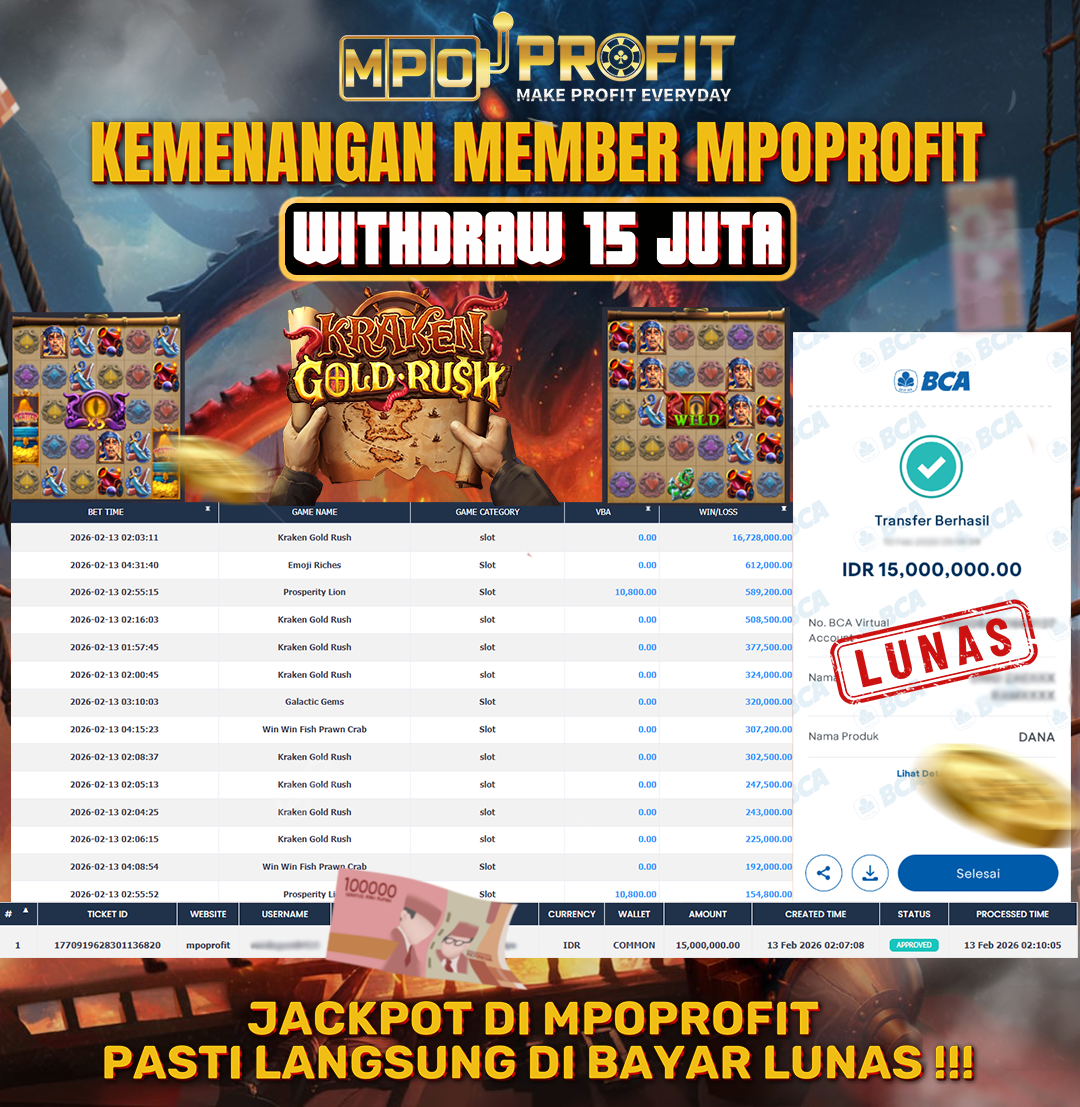 MPOPROFIT JACKPOT SLOT PGSOFT! KEMENANGAN MURNI DI (KRAKEN GOLD RUSH TOTAL RP. 15.000.000,- LUNAS)